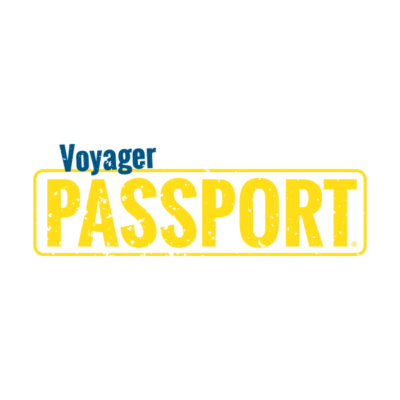 Voyager Passport Logo Blue Text. Click to expand image